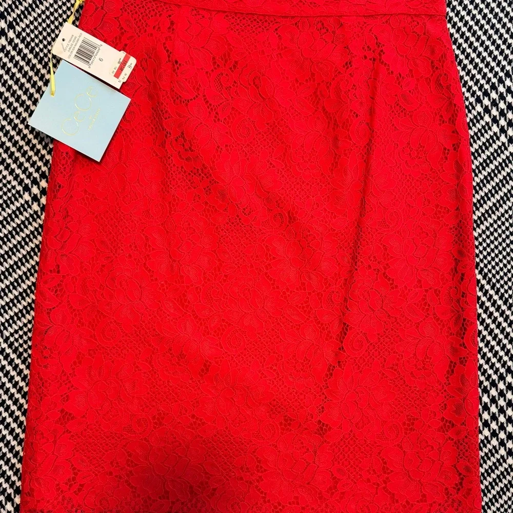 NWT❣️CeCe by Cynthia Steffe Red Scalloped Hem Lace Pencil Skirt size 6